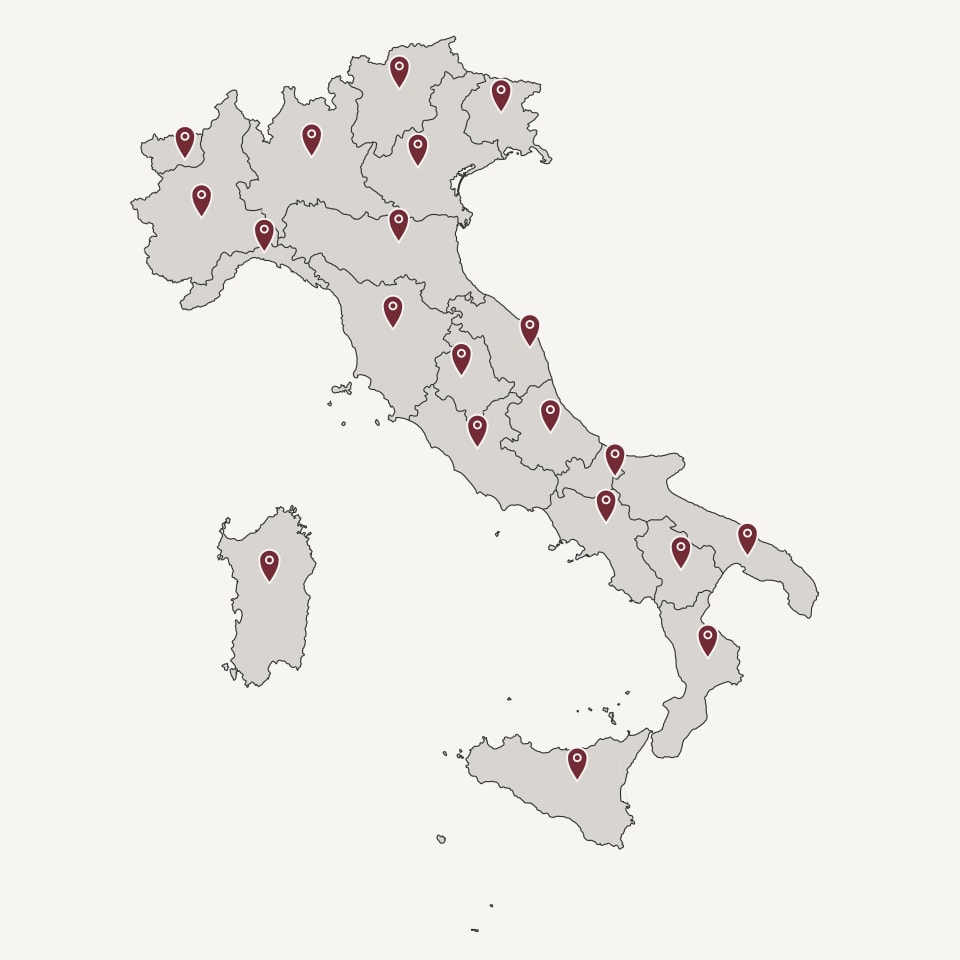 Cartina d’Italia con un indicatore in ciascuna delle venti regioni